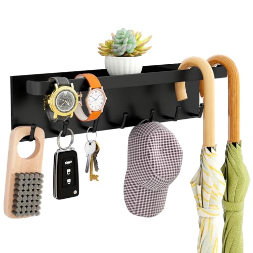 ICHIYOアンブレラホルダー マグネットトレー付きアンブレラホルダーフック付き傘立て 玄関扉収納 鍵置き玄関 小物収納 小物整理 フック付き フック搭載 かさたて 落ちない (ブラック, 1個)