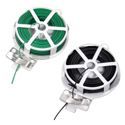 LEONTOOL ビニールタイ カッター付き 黒 緑 2点セット 各50m ツイストタイ 園芸用ビニタイ ねじりっこ ビニタイ ねじりっこ カッター付き ビニールタイ ワイヤー入り カッター付き リールケー