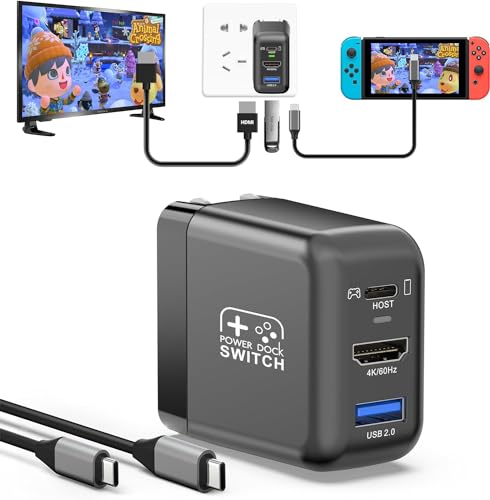 TreasLin Switchドック30Wスイッチ充電器acアダプター4K60Hz HDMIテレビ出力 ドックなし充電用のUSB-C端子、画面出力用のHDMI端子、周辺機器用のUSB-A端子、Switch OLED、iPhone 15シリーズ、Samsung S8以降、