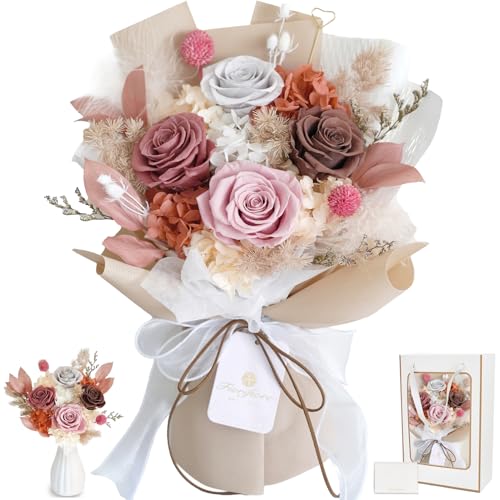 Fiorifiore 2025新登場 母の日 プリザーブドフラワー ブーケ 4輪 薔薇花束 自立式 ギフトボックス付き ..