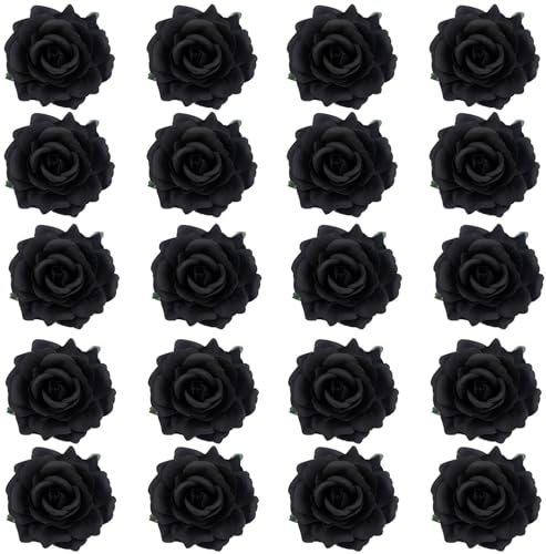 DIFEIUKI バラ 造花 20輪セット 黒バラ 薔薇 ブラックローズ 暗黒 ゴシック ハロウィン飾り 枯れない シルクフラワー パーティー ウェディング 装飾 DIY 手作り花輪 ハンドメイド素材 撮影用 小