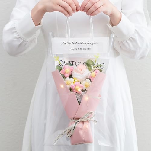 siawadeky ローズ 花束 おしゃれ かぎ針編み 手作り バラブーケ 枯れない花 アートフラワー 毛糸の花束 かわいい ニット造花 ハンドメイド 人工観葉植物 バレンタイン 誕生日 記念日 プレゼン