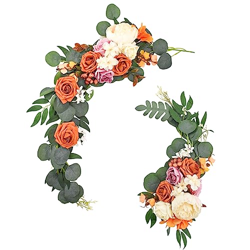 Bacucine 造花 結婚式アーチフラワー 2個セット 装飾花スワッグ 婚礼の儀式装飾 造花 ローズ テーブル装飾 フラワー 擬似花 壁掛け 花園 枯れない花 結婚 飾り 撮影用(バーントオレンジ)