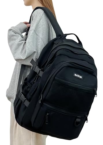 [Plelet] リュック レディース 軽量 通学 バックパック 大きい 防水 リュックサック 韓国 高校生 女子 タウンリュック 人気 可愛い 14インチ パソコン 収納 多ポケット ブラック 女性 スクール