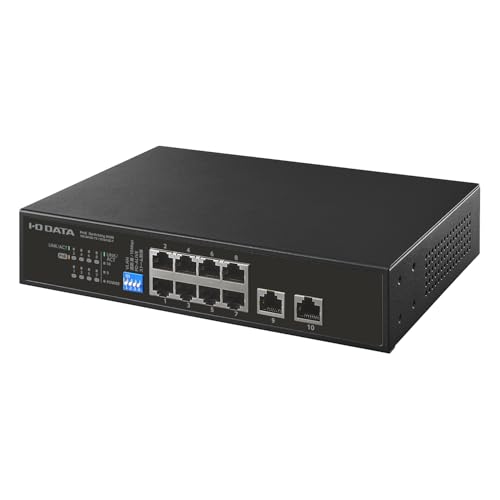 Network Equipment - IODATA PoE ハブ 10 ポート IEEE802.3at 準拠 L2 アンマネージ Gigabit 対応 120W 給電 アップリンク 電源内蔵 壁掛け IPカメラ (10BASE-T/100BASE-TX/RJ-45×8) (1000BASE-T/RJ-45×2) 日本メーカー BSH-CP210