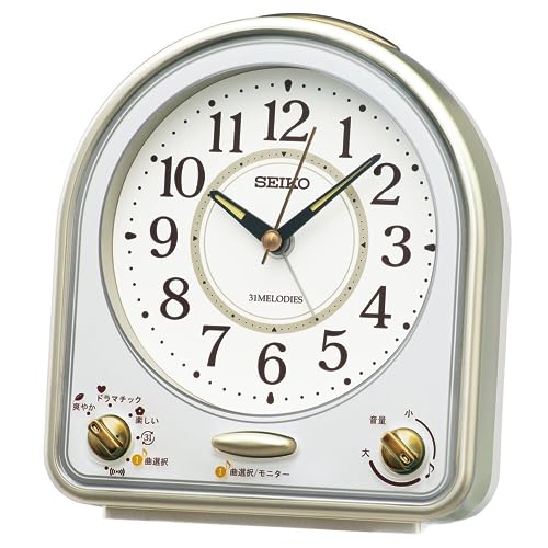 Other - セイコークロック(Seiko Clock) 目覚まし時計 置き時計 アナログ 31曲 メロディ アラーム 薄金色パール・一部白パール 139×126×70mm QM750G