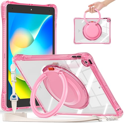 Moogukadan iPad 11（A16 ）用 第11世代 /iPad 10用 第10世代 10.9インチ ケース 斜め掛け クリア 透明カバー 横置きスタンド ペンホルダー 360°回転リング ショルダーストラップ 頑丈 薄型 落下防止，