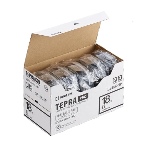 キングジム 【純正】 テプラPROテープカートリッジ エコパック5個入 18mm 白ラベル/黒文字 長さ8m SS18K-5P