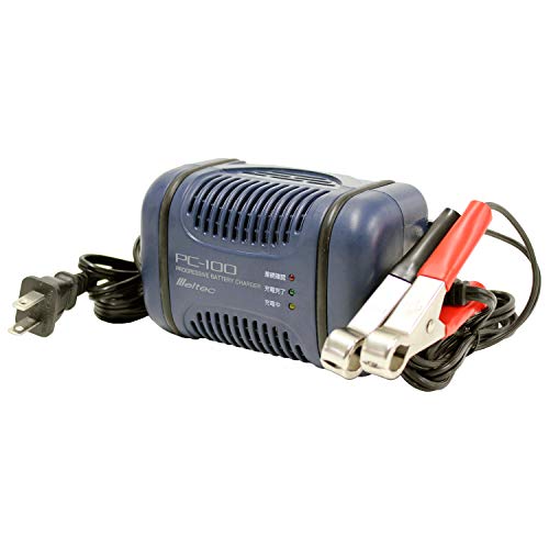 ◆商品名：メルテック(meltec) バッテリー充電器(自動2輪車~軽自動車) 正式PSE取得 DC12V 定格4A オート機能付 Meltec PC-100入力電圧 : AC100V 0.6A 50/60Hz・定格出力 DC12V/4A適合バッテリー電圧 : DC12V (開放型・密閉型) 鉛バッテリー・適合バッテリー容量 : 4Ah~40Ah充電表示 : LED表示 (充電、完了、接続確認)・温度、逆接、短絡保護 : 出力カットします充電方式 : 定電流定電圧/フルオート充電方式・コードの長さ : 電源コード…約1.8m 充電クリップコード…約1.2m自動2輪車から軽自動車に最適な充電器。小型タイプで、収納や持ち運びに便利。