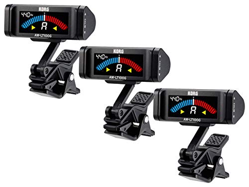 ◆商品名：KORG コルグ - ギター専用 クリップ オン チューナー AW-LT100G 3個セット単4電池1本で連続100時間の長時間動作。メーター速度がアップしたギター専用のAW-LT100G。100時間の連続駆動。 クリップ型チューナー、ギター／ベースそれぞれ専用にラインナップ。 楽器に直接取り付けて手軽にチューニングできる、コルグのクリップ型チューナー。その新たなラインナップとして、ギター専用のAW-LT100、そしてベース専用のAW-LT100Bが登場です。 AW-LT100G / Bは、単4形乾電池の採用により約100時間という圧倒的な長寿命を実現。ボディは軽量設計で、三角形のシャトル・スイッチが直感的なオペレーションを可能にします。またコルグ・チューナーとしては初のギター専用、ベース専用モデルをラインナップ。それぞれ無駄一つない専用回路が、メーターの反応速度をさらに高めています。さらに、AW-LT100Bでは低音を検知する感度を強化し、多弦ベースでのチューニングも完璧にフォロー。あらゆるニーズに合わせてセレクトできるコルグの豊富なチューナー・ラインナップに、また新たな個性が加わりました。 ●単4電池1本で連続100時間の長時間動作。 ●さらなる軽量化を実現。 ●メーター速度がアップしたギター専用のAW-LT100G。 ●超低音域まで反応するベース専用のAW-LT100B。 ●色鮮やかなカラーLCDで高い視認性を確保。 ●3種類のメーター・ディスプレイ・モードを切り替え可能。 ●±0.1セントの超高精度チューニングに対応。 ●左右のシャトル・スイッチで簡単操作。 ●高いホールド感と柔軟性を備えたクリップ構造を採用。 ●キャリブレーション、オート・パワー・オフ、メモリー・バック・アップ機能を搭載。 ■音律：12平均律 ■測定範囲（サイン波）：B1（61.74Hz）〜 E6（1319 Hz） ■測定精度：±0.1 セント以内（ストロボ・モード） ■基準ピッチ範囲：A4=436 〜 445Hz（1Hz単位） ■ディスプレイ・モード：レギュラー／ストロボ／ハーフ・ストロボ ■電源：単4形乾電池×1本 ■電池寿命：100時間（バックライト：ソフト、A4入力、連続動作時、アルカリ乾電池使用時） ■外形寸法：60（W）x 60（D）x 55（H）mm ■質量：32 g（電池含む） ■付属品：動作確認用単4形乾電池×1本