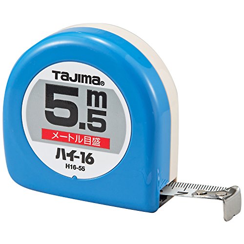 ◆商品名：タジマ(Tajima) コンベックス 5.5m×16mm ハイ16 H1655BL●移動爪●フリータイプ●JIS1級●片面目盛(テープ幅13・16mm) 両面目盛(テープ幅19mm以上)●455mmピッチ表示:あり(テープ幅16mm以上)●減速ボタン:なし●ショックアブソーバー:あり●テープ:スチール