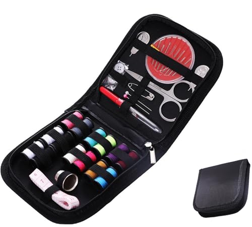 LeTradeJP 裁縫セット ソーイングセット 携帯式 手芸 刺繍 家庭用 裁縫練習 衣類補修 裁縫道具セット 旅行用 初心者 男女兼用 ブラック収納バッグ付き14色糸