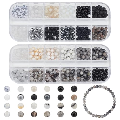PH PandaHall 約600個 4mm 天然石 ビーズ 24種類 ジェムストーン 丸型スペーサービーズ アクセサリーパーツ 手作り ハンドメイド ジュエリー DIY 材料