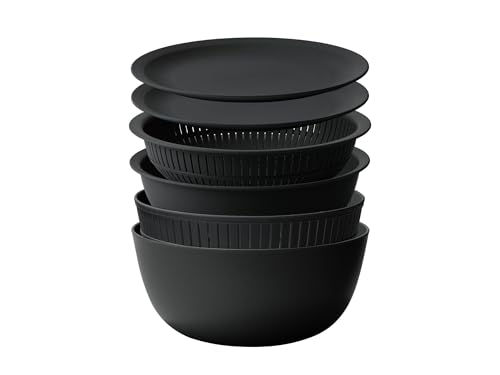 ライクイット (like-it) ざる ボウル 電子レンジ対応 Colander&Bowl 米とぎにも使える ザルとボール ブラック 6点セット 日本製 水切り 湯切り可能 耐熱ボウル