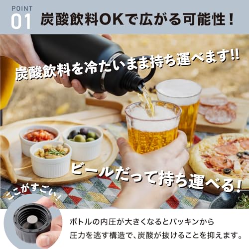 【炭酸も持ち運べるボトル】ピーコック魔法瓶 水筒 炭酸対応 カーキ 0.7L 保冷 炭酸 直飲み スポーツ 持ち手 魔法瓶 AJL-R70 K