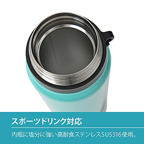 ピーコック 水筒 スポーツドリンク 対応 ラバー素材 専用ストラップ付 ステンレスボトル マグボトル ミントグリーン 1.0L AKD-RS100 GM