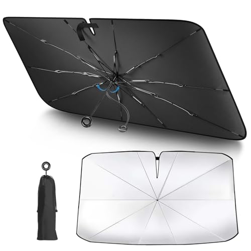 ORTCI車用サンシェード フロント 遮光ジカルシェード【2025改良型・中棒無し】車 パラソル 傘型カーサンシェード 強化10本骨 UVカット 折りたたみ式 遮光 遮熱 フロントシェード バックミラー