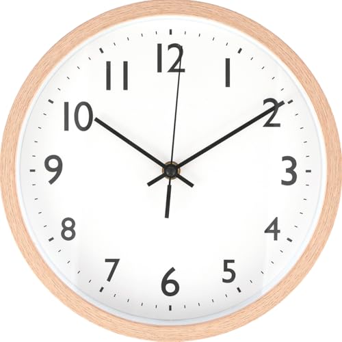 不二貿易 掛時計 直径25cm 幅25×奥行4×高さ25cm ナチュラル 木製 スイープ 連続秒針 静音 フォレスト 19074