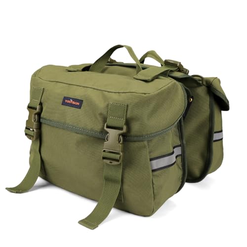 TOURBON 自転車パニアバッグ ダブルサイドバッグ 防撥水ナイロン 大容量リアバッグ 反射材付 ツーリング・アウトドア・通勤・旅行用 左右一体型 24L