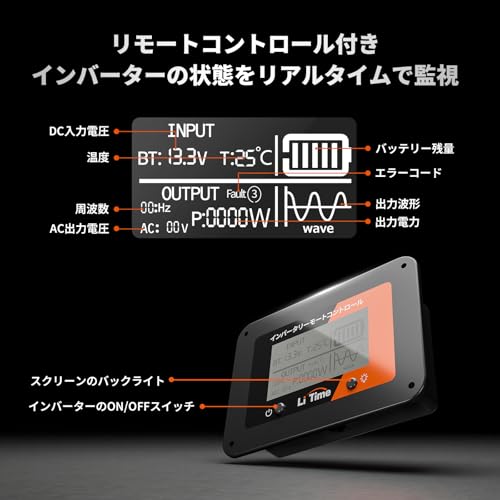 LiTime 12V1000W �������� ����С����� ������2000W(�ִֽ���) DC12V AC100V�Ѵ� AC���󥻥��3�� USB-A���ϥݡ���1�� USB-C���ϥݡ���1�� 50Hz/60Hz���ȿ����ز�ǽ ��֥�˥���󥰲�ǽ ������ ������