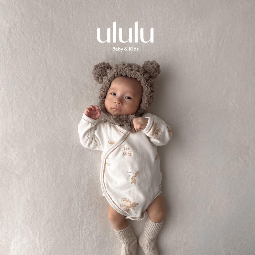 【送料無料】《puripura》newborn cotton rompers ナチュラル 子供服 ベビー服 女の子 男の子 ululu 出産祝い ニューボーン コットン カバーオール くま 新生児 プチプラ