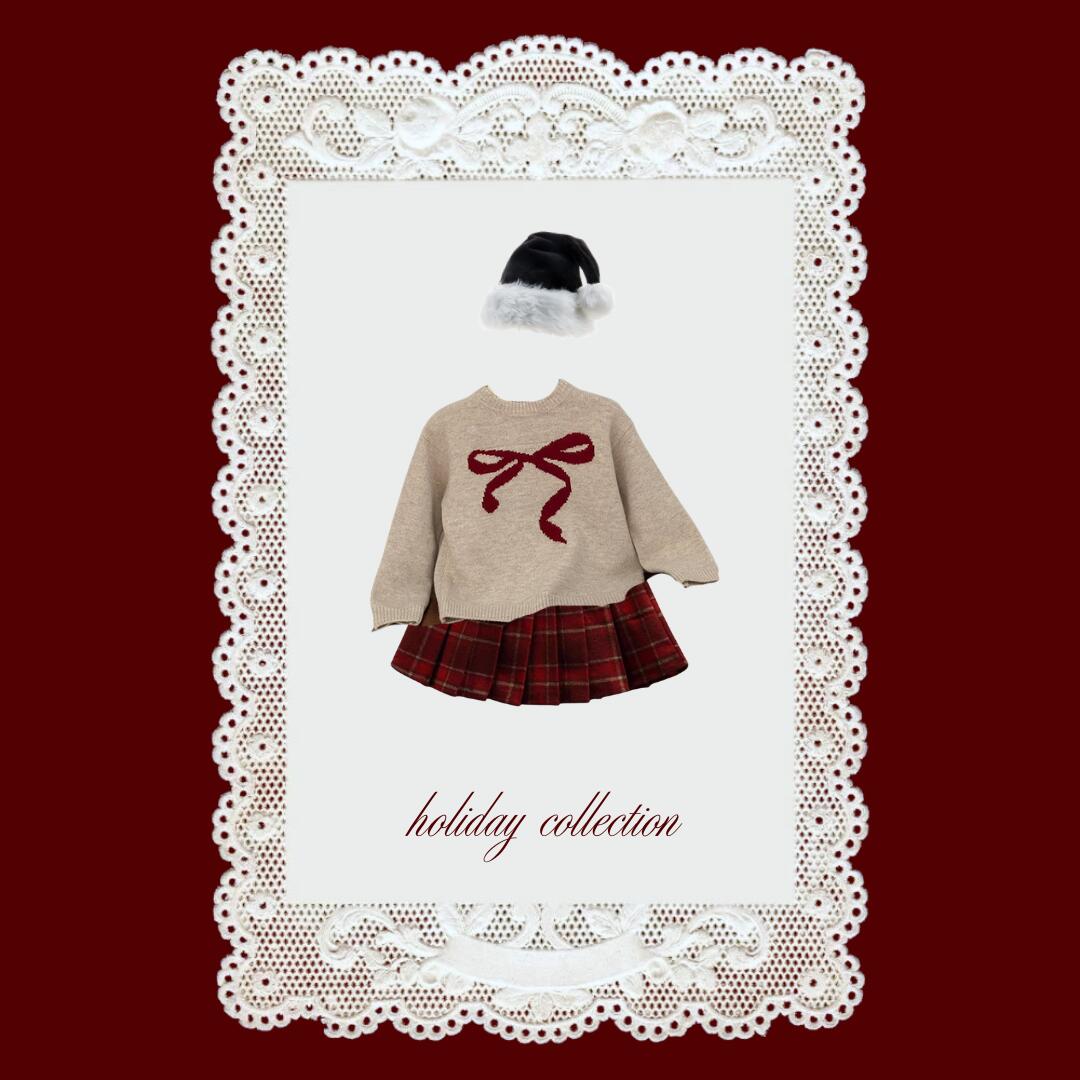 NEW【送料無料】《 holiday set 》リボンニット＆チェックミニスカート　子供服 ベビー服 女の子 男の..