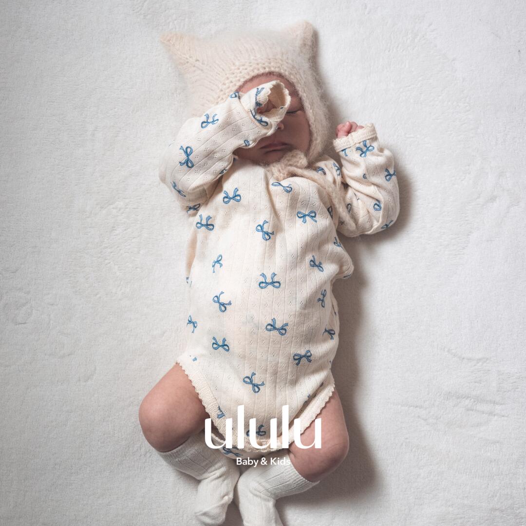 NEW【送料無料】長袖コットンロンパース (新色追加) 子供服 ベビー服 女の子 男の子 ululu コットン ロンパース リボン ハート 赤 ピンク ブルー ...