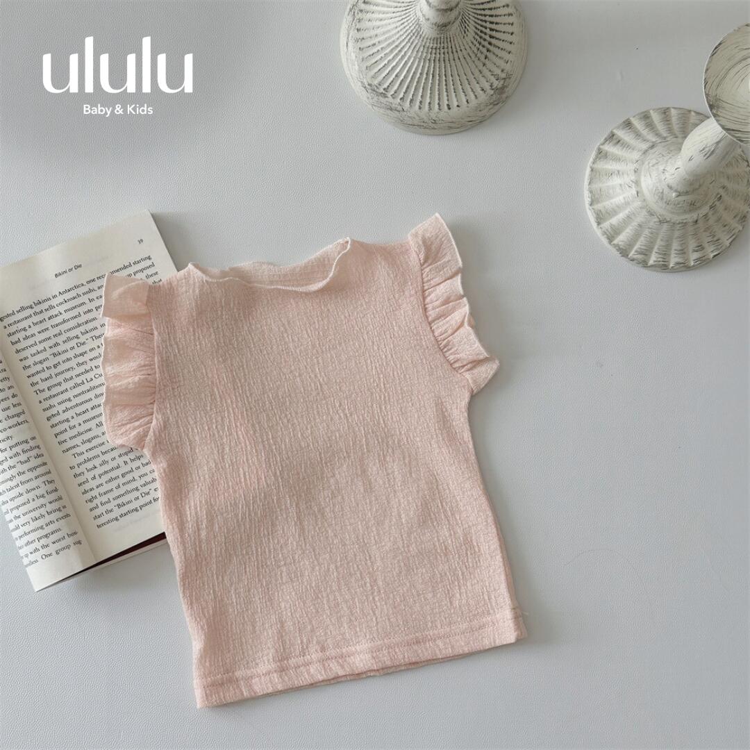 SALE【送料無料】ナチュラルフリルスリーブトップス　子供服 ベビー服 女の子 男の子 ululu フリル 半袖 ピンク Tシャツ 新生児 ギフト 出産祝い