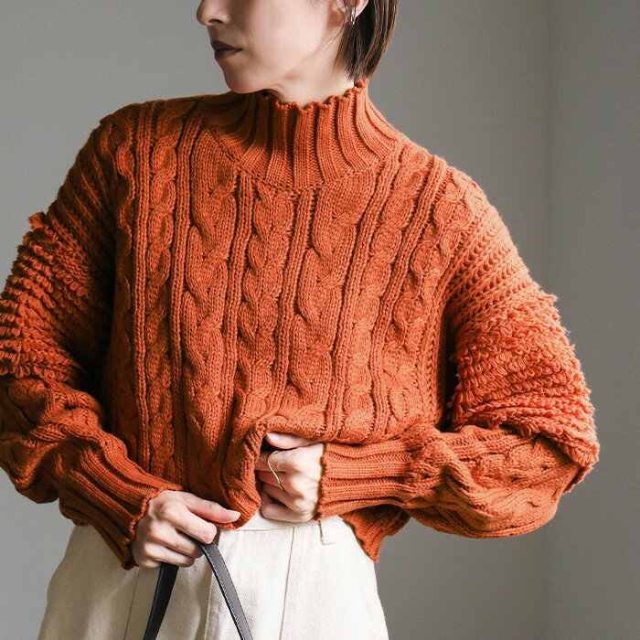 【10月22日限定1000円クーポン】【10月限定★P3倍★】ハイネックループショルダーショートニット / レディース 秋 冬 Vネック オーバーサイズ ゆったり きれいめ ショート丈 ハイネック ニット ニット生地 セレクトモカ selectmocaのサムネイル