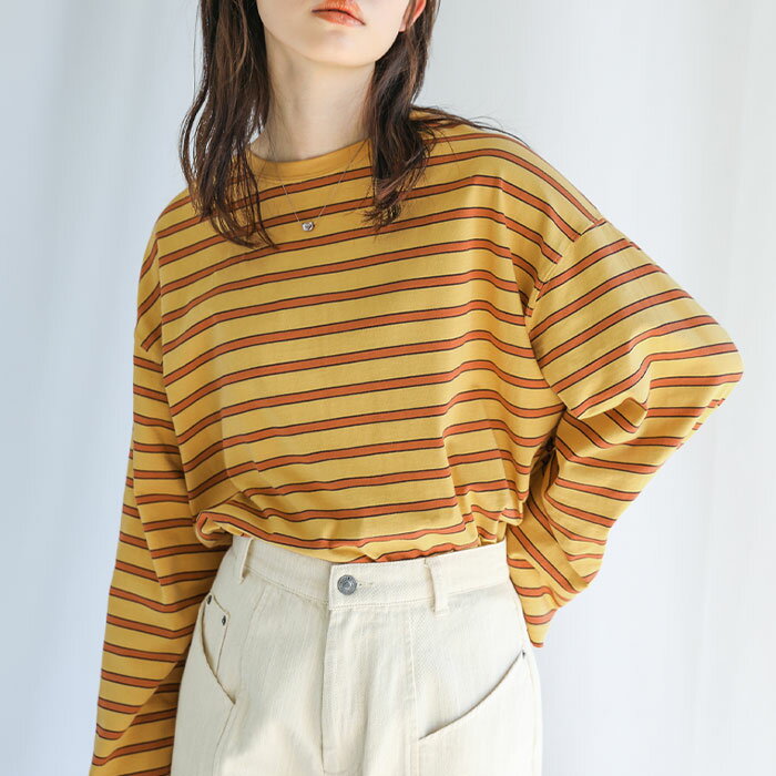 【19日20：00〜2時間限定店内全品20%OFF】クルーネックマルチボーダーロングTシャツ / レディース 春 長袖 クルーネック カットソー ボーダー ロンT ロングスリーブ カラーボーダー カジュアル ベーシックselectmoca セレクトモカのサムネイル