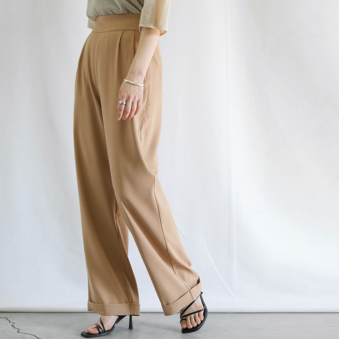 【Rakuten限定】ハイウエストツイルワイドパンツ / レディース スラックス ツイルパンツ ワイドパンツ ハイウエスト 美シルエット 後ろウエストゴム セレクトモカ select moca