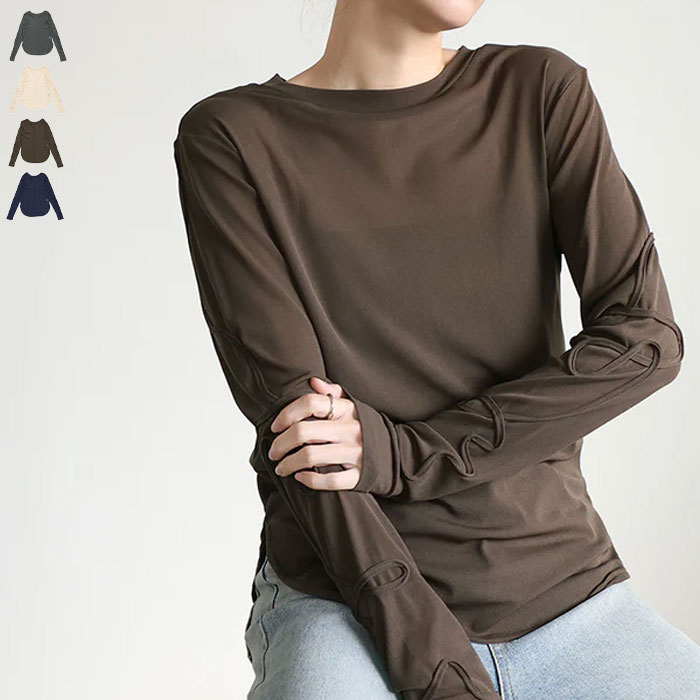 【4日(木)20:00~2時間限定店内全商品20％OFF】コード刺繍スリーブシアートップス / レディース シアーカットソー クルーネック ラウンドネック 刺繍 長袖カットソー レイヤード セレクトモカ selectmcaのサムネイル