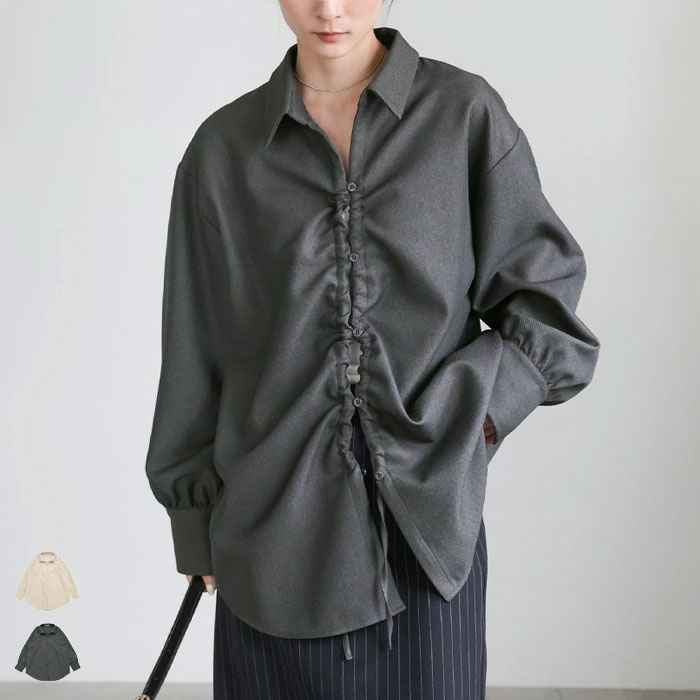 2WAYフロントドロストシャツ / レディース レギュラーカラーシャツ ドロストシャツ オーバーサイズシャツ 2WAY 長袖シャツ セレクトモカ selectmocaのサムネイル