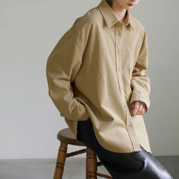 【クーポン利用で50％OFF】コーデュロイ細ピッチシャツ / レディース 秋冬 秋 ボリューム袖 コーデュロイシャツ 長袖 オフィスカジュアル レイヤード シャツ ブラウス セレクトモカ selectmoca select moca モカのサムネイル