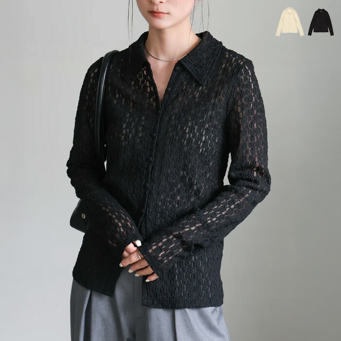 【クーポン利用で20％OFF】カットレースシアーシャツ / レディース 春夏 レギュラーカラー レースシャツ シアーシャツ カーディガン レイヤード 長袖 コットン混 セレクトモカ selectmocaのサムネイル