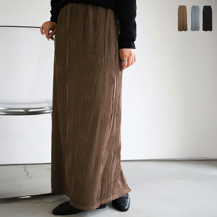 【4日(火)20：00〜2時間限定店内全品20％OFF】ニュアンスラインナロースカート / レディース 春 夏 ナロースカート ロングスカート バックスリット ウェーブスカート ウエストゴム select moca セレクトモカ ウエストゴムのサムネイル