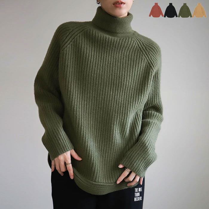 タートルネックラウンドリブニット / レディース 秋冬 冬 ボリューム オーバーサイズ ハイネック タートルネック トップス ニット生地 セレクトモカ selectmoca select moca モカのサムネイル