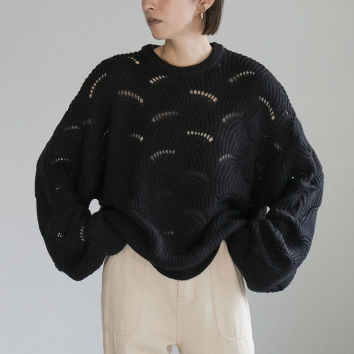 【店内全品2BUY10％OFF】リーフモチーフボリュームニット / レディース 秋 冬 ボリューム オーバーサイズ クルーネックニット セレクトモカ selectmoca select moca モカのサムネイル