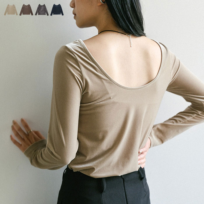 【19日(金)20：00〜2時間限定20％OFF】バレエネックベロアトップス / レディース 秋冬 バレエネック ラウンドネック ベロア 長袖カットソー ロングスリーブ シンプル ベーシック セレクトモカ selectmocaのサムネイル