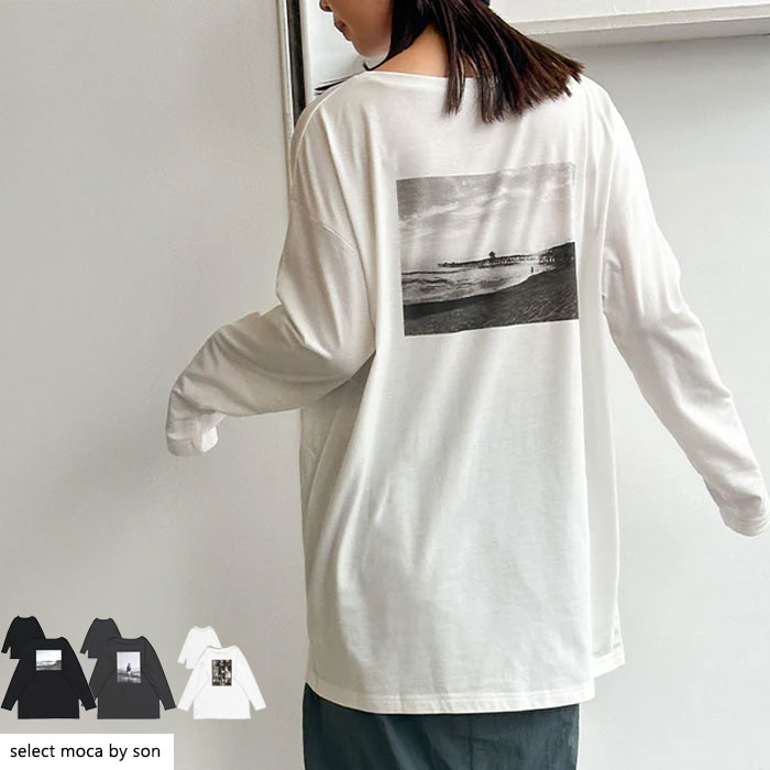 アソートバックプリントロングTシャツ / レディース ロングスリーブTシャツ バックプリント クルーネック オーバーサイズ デイリー カジュアル シンプル ベーシック コットンTシャツ カットソー プリントTシャツ セレクトモカ selectmoca コラボのサムネイル