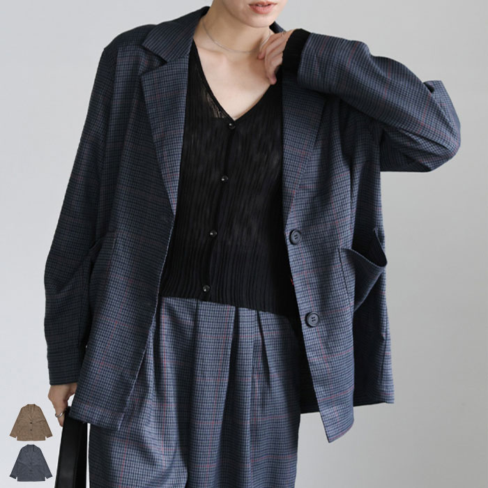 チェック柄テーラードジャケット / レディース アウター ジャケット テーラードジャケット チェック セットアップ select moca セレクトモカのサムネイル