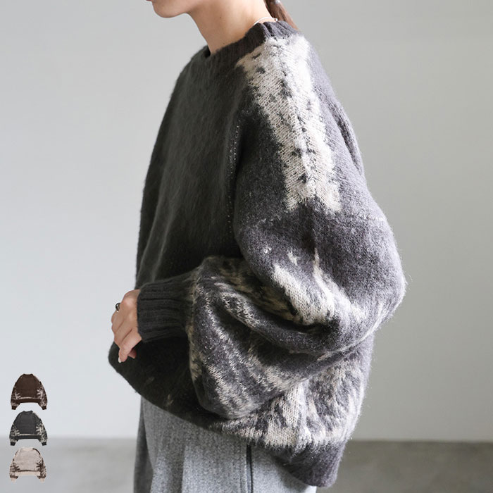 【24日(金)20:00〜2時間限定店内全品20％OFF】ニュアンスジャガードニット / レディース 秋冬 クルーネックニット ジャガードニット ニュアンス柄ニット ドロップショルダー リブ袖 やわらかニット セレクトモカ selectmocaのサムネイル