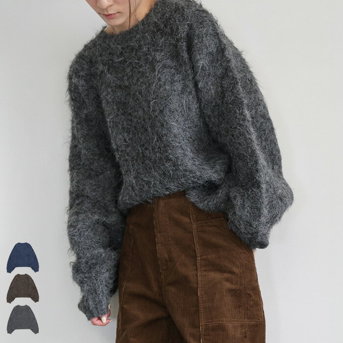 【24日(金)20:00〜2時間限定店内全品20％OFF】ボリュームシャギークル—ネックニット / レディース 秋 冬 シャギーニット ボリュームスリーブ ボリューム袖 クルーネック ニット セレクトモカ selectmocaのサムネイル