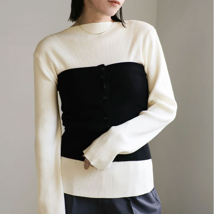 【4日(木)20:00〜3時間限定店内全品20％OFF】ビスチェセットリブニット / レディース 秋冬 リブニット ニットビスチェ ボートネック レイヤード セレクトモカ selectmocaのサムネイル