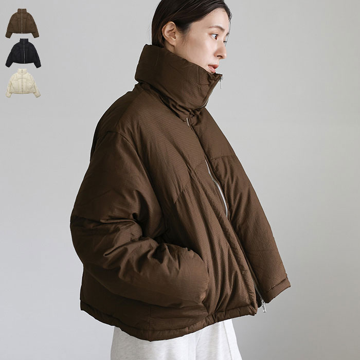 ダブルジップファイバーショートダウン / レディース 秋冬 ダウン ファイバーダウン ハイネック ダブルジップ ドロスト付き ナイロン ショート丈 アウター 中綿 防寒 セレクトモカ selectmocaのサムネイル