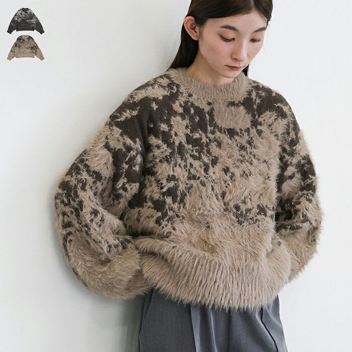 【4日(木)20:00〜3時間限定店内全品20％OFF】ニュアンスフェザーデザインニット / レディース 秋冬 シャギーニット フェザーニット クルーネック ニュアンス柄 バイカラー セレクトモカ selectmocaのサムネイル
