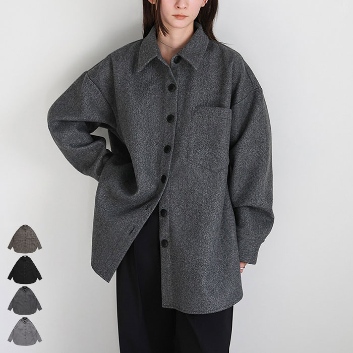 フェイクウールシャツジャケット / レディース 秋冬 シャツジャケット ウールライク 羽織り オーバーサイズ ポケット付き 防寒 セレクトモカ selectmocaのサムネイル