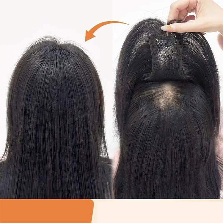 セレクトストア 安心堂の頭頂部 黒 部分ウィッグ ショート丈 トップカバー 前髪ウィッグ バレない 薄毛隠し 自然 部分 トップ ボリューム 普段使い ウィッグ 25cm トップヘアピース 軽量 軽い トップカバー かつら 白髪隠し 薄毛隠し つむじ ヘアピース つけ毛｜アングル2