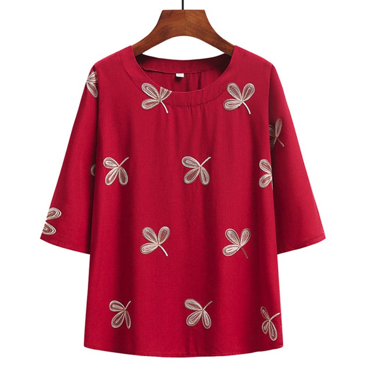 Tシャツ カットソー 刺繡 服装 シニアファッション 半袖 トップス レディース おすすめ ゆったり 60代 高齢者 70代 80代 90代 春夏 綿麻混 シニア おしゃれ おばあちゃん 婦人服 ギフト プレゼント 部屋着 selectstore-ansindo-10004421 セレクトストア 安心堂 サンプル画像3