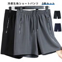 ショートパンツ アイスシルク メンズ 2枚セット アイスシルク 速乾 夏 ストレッチ 薄手 吸水速乾 スポーツパンツ 無地 接触冷感 軽量 涼しい 通気 ドライ...